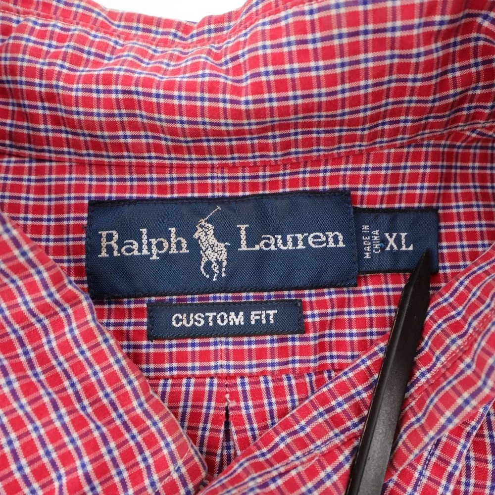 Polo Ralph Lauren Custom Fit Plaid Button Down Red Long Sleeve Mens XL Shirt